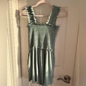 Smocked Ruffle Strap Midi Romper - Sage Green